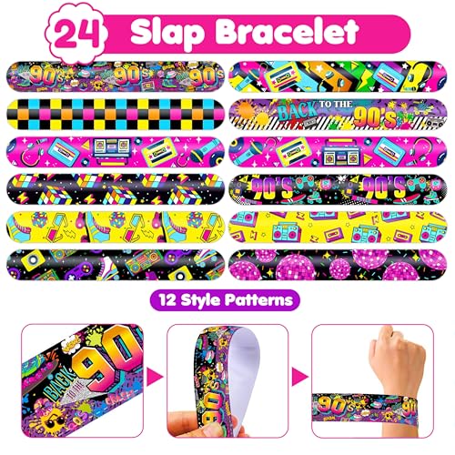 72-Piece 80s and 90s Retro Party Favor Set with Slap Bracelets and Tattoos