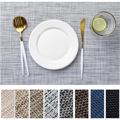 Woven Vinyl Placemats Set of 4 - Washable Indoor & Outdoor Dining Table Mats
