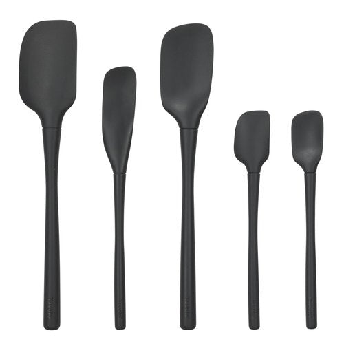 Tovolo Flex Core 5 Piece Silicone Spatula Set Heat Resistant All Silicone Utensils Include Non Stick Spatula Spoonula Jar Scraper, Dishwasher Safe BPA Free Spatulas for Baking Mixing, Black