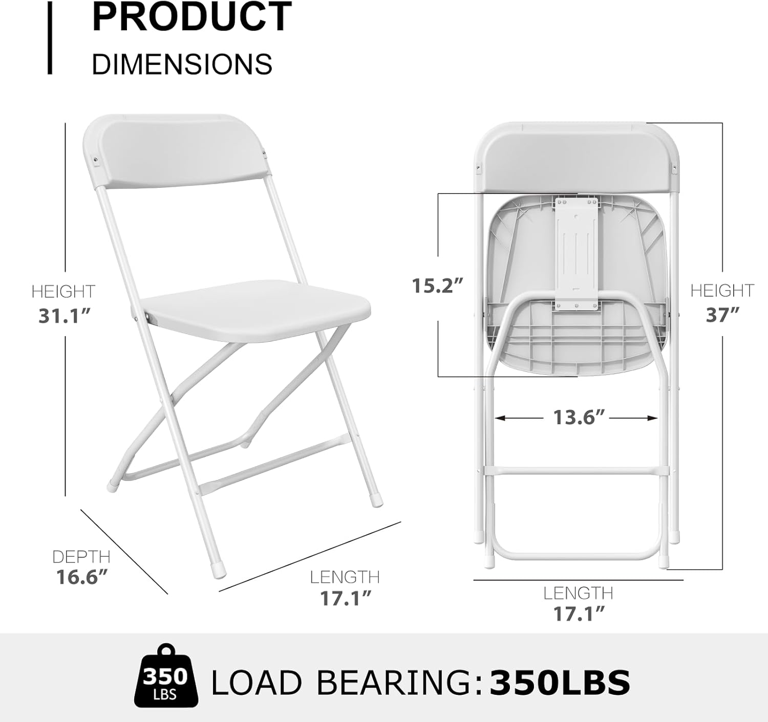 Regine Switzerland White Folding Chairs - Portable Stackable Plastic Seating for Events | 350lbs Capacity