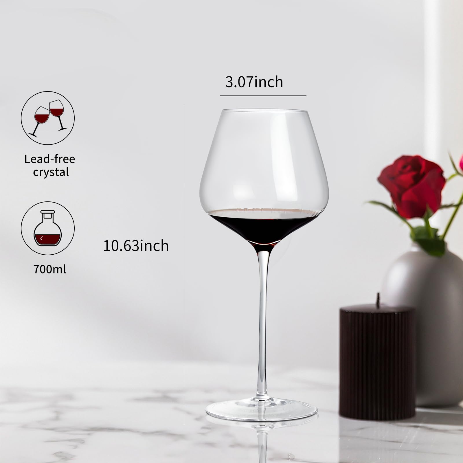 ACHEER Hand Blown Crystal Red Wine Glasses Set of 2, 24oz, Long Stem, Large - Gift Box, Perfect for Men & Women, Ideal for Any Occasion