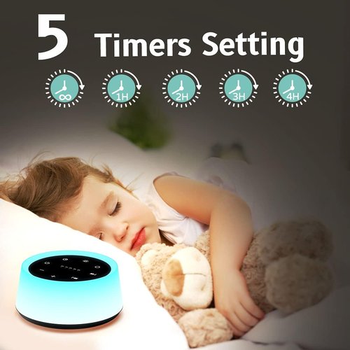 ColorsNoise Sound Machine - White Noise Machine with 30 Soothing Sounds & 12-Color Night Light (Black)