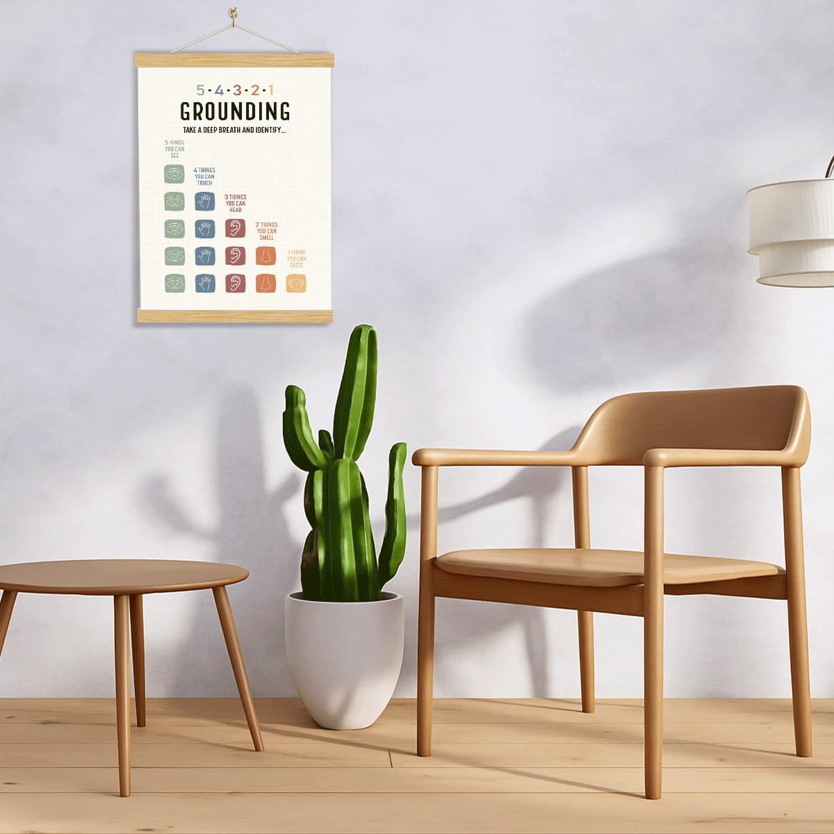 YGSDZY Grounding Technique Exercise Poster - Therapy Wall Art for Mental Health | Wood Hanger Decor