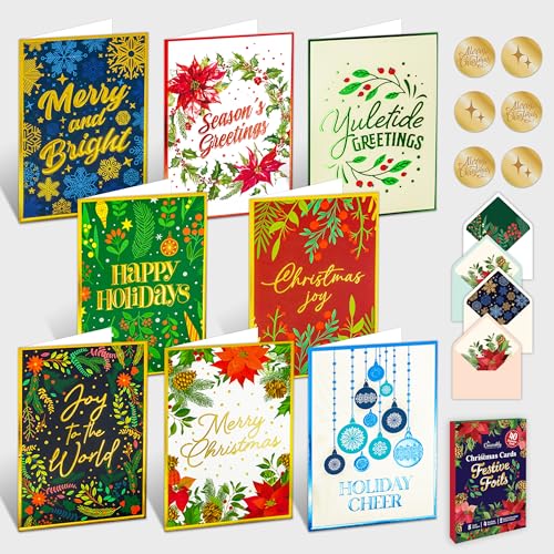 Decorably 40 Pack Foil Embossed Christmas Cards with Envelopes & Stickers