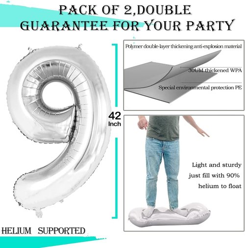 GOER Jumbo 42 Inch Number 19 Balloons - Silver Foil Helium Decorations for 19th Birthday Party