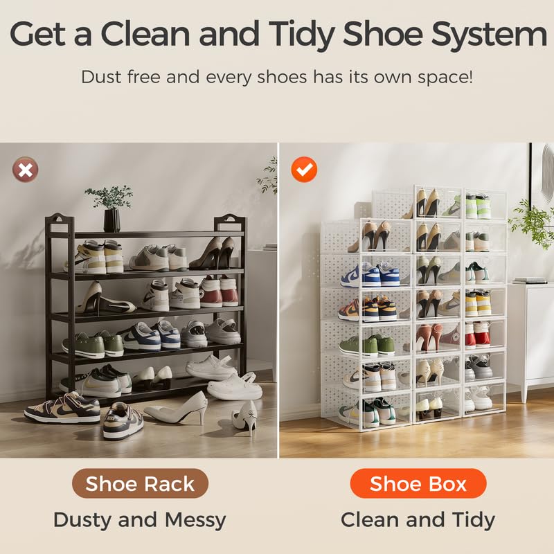 15-Pack X-Large Stackable Shoe Storage Boxes, Clear Sneaker Organizer Bins