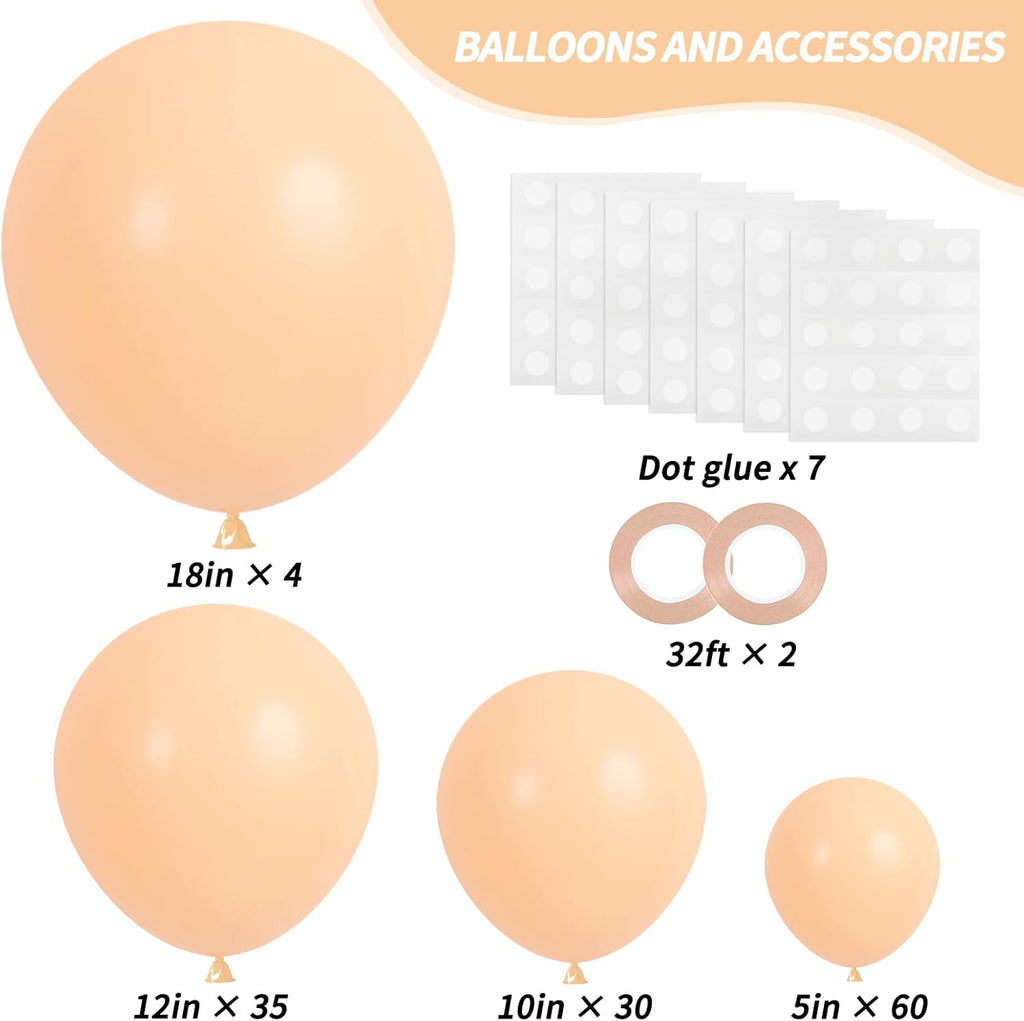 RUBFAC Nude Balloon Garland Kit - 129pcs in Various Sizes | Boho Beige & Apricot for Parties, Gender Reveals, Weddings