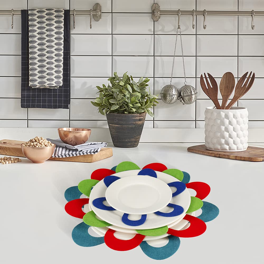 BYKITCHEN Felt Pan Separators, Set of 20 & 4 Different Sizes, Flower Glass Bowl Dish Separator Protectors for Stacking and Protecting Glassware, Cookware and More