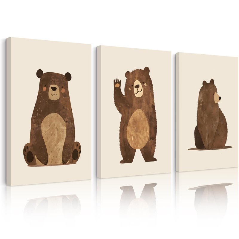 Nursery Wall Art Baby Canvas Pictures Bear Wall Decor Boys Room Prints Kids Poster Cute Animal Theme Pictures Woodland Bear Painting Neutral Children Artwork for Bedroom 16x24 Inch Ready to Hang