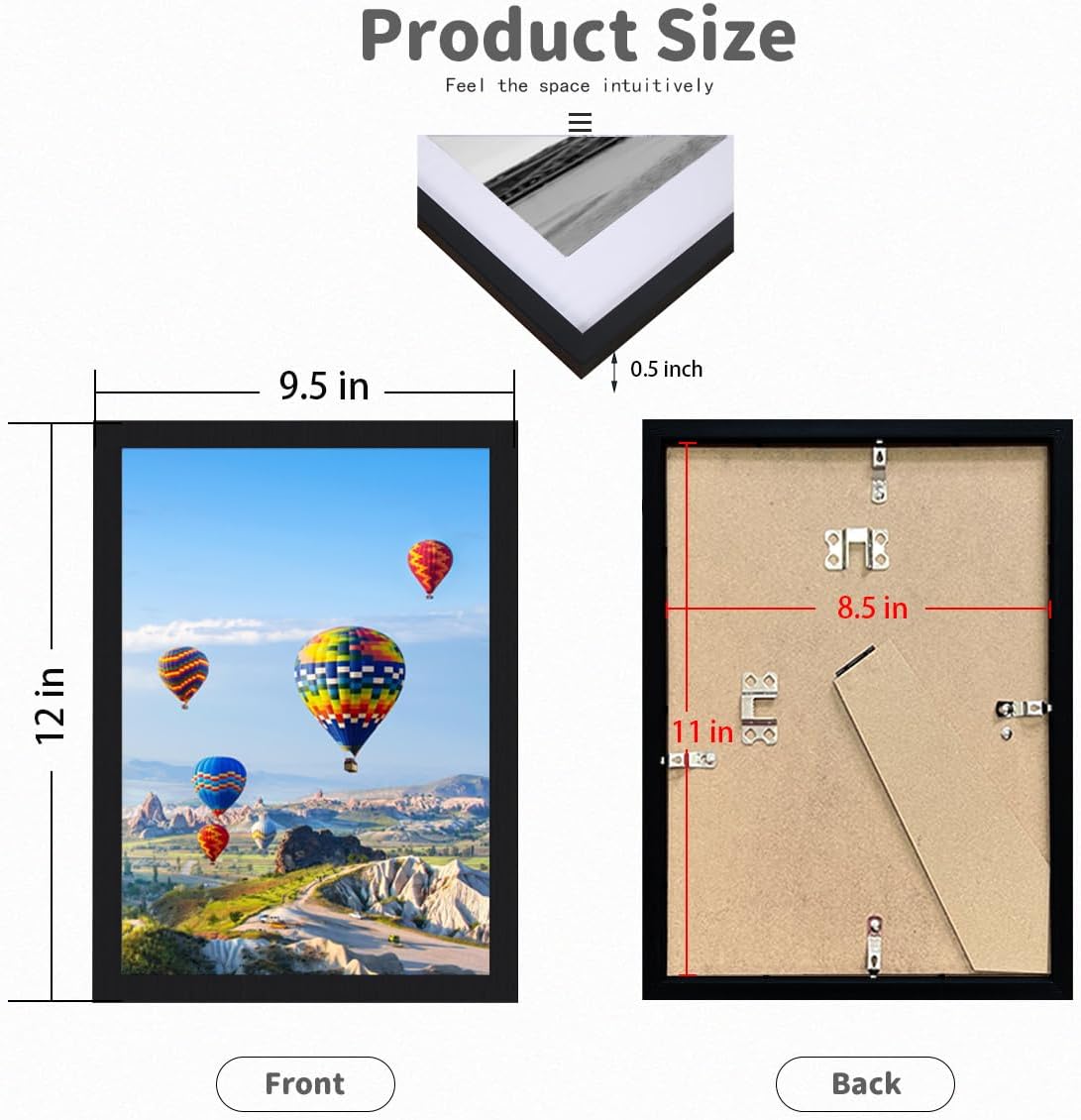 Skiennix 8.5x11 Picture Frame - Sturdy Black Frame with High Definition Plexiglass | Horizontal & Vertical Display