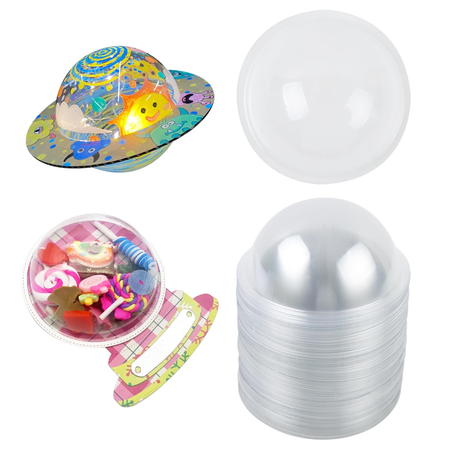 ASUNFO 80 Pcs Half Ball Plastic Candy Dome Handmade Card Making Greeting Cards Candy Holder Shaker Domes Clear Plastic Covers for DIY Craft Gift Box