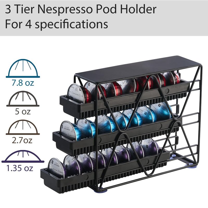 MEAERTON coffee Pod Holder 3 Tier Coffee Pod Holder For Countertop With 24 pods,Black 1pcs
