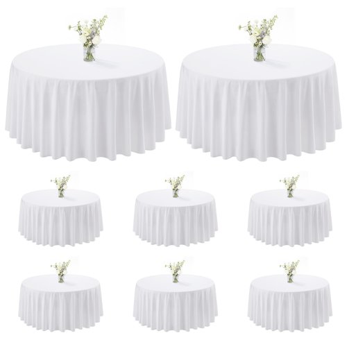 joybest 8 Pack Round Tablecloths 90 Inch White Table Cloth for 30-60 Inch Tables, Washable Polyester Fabric Table Cover for Wedding, Party, Reception, Banquet