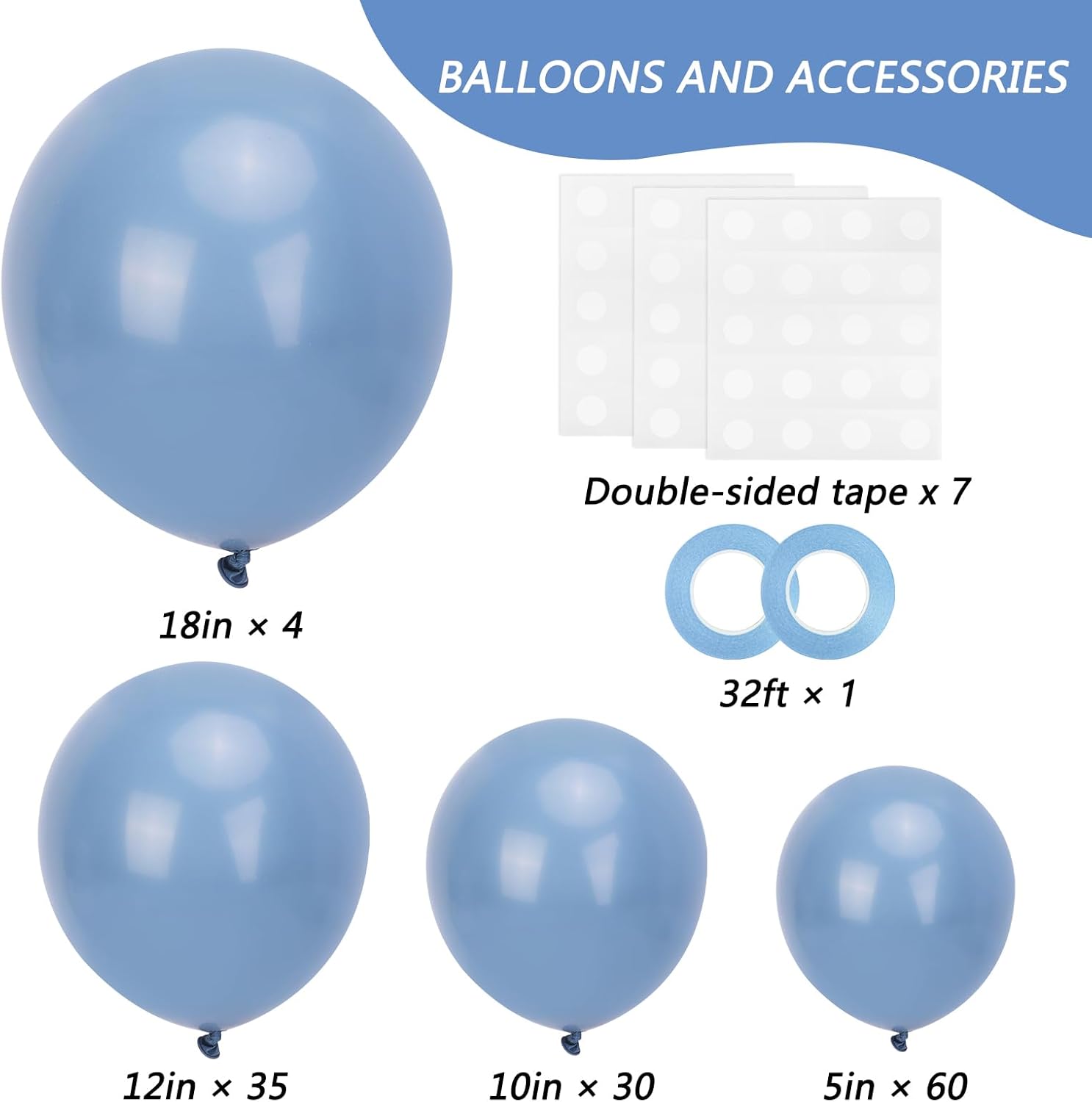 RUBFAC Dusty Blue Balloons - 129-Piece Latex Balloon Garland Kit for Weddings, Baby Showers & Parties
