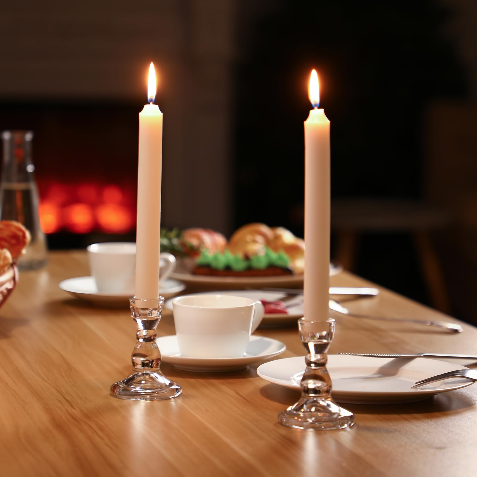 Set of 36 Clear Glass Taper Candle Stick Holders Bulk Small Tapered Pillar Candlestick Holders for Wedding Table Centerpieces Holiday Party Windowsill Decor