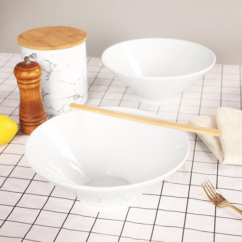 Creativity Home Japanese Style Ramen Bowls 30 oz, Ceramic Lamian Noodles Soup Bowls Set of 4, Large Soup Bowls for Salad, Pasta, Pho Thai Miso Udon Soup Noodles or Asian Food 8.9 Inch