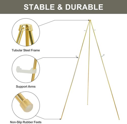 DANMO Adjustable Metal Art Easel Stand - 63'' Floor Display for Wedding Signs & Posters - Gold