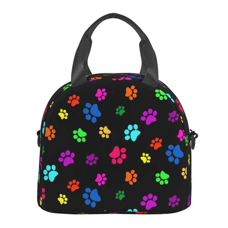 Colorful Dog Animal Paws Lunch Bag Reusable Insulated Lunch Tote Bag Lunchbox Container With Adjustable Shoulder Strap For Office Work School Picnic Travel