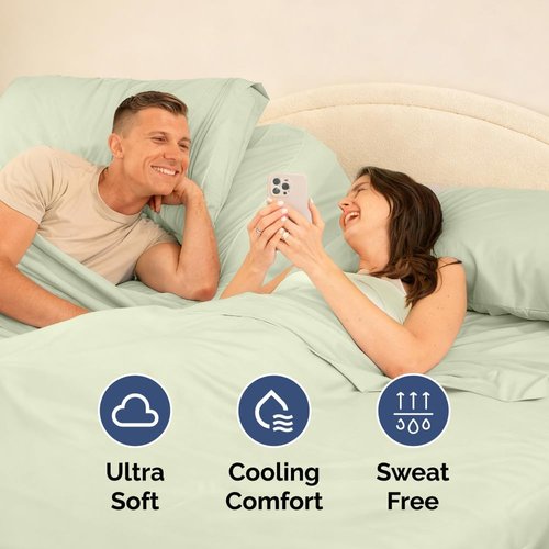 Flex Top Split Head King Sheet Set - Comfy, Breathable & Cooling Luxury Bedding | Deep Pockets, Light Sage Green