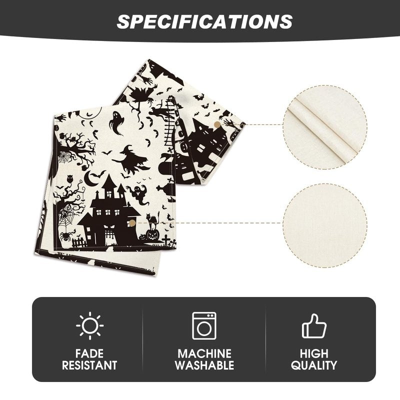 Artoid Mode Black White Spooky Haunted House Tree Ghost Witch Halloween Table Runner, Kitchen Dining Table Decoration for Home Party Decor 13x120 Inch