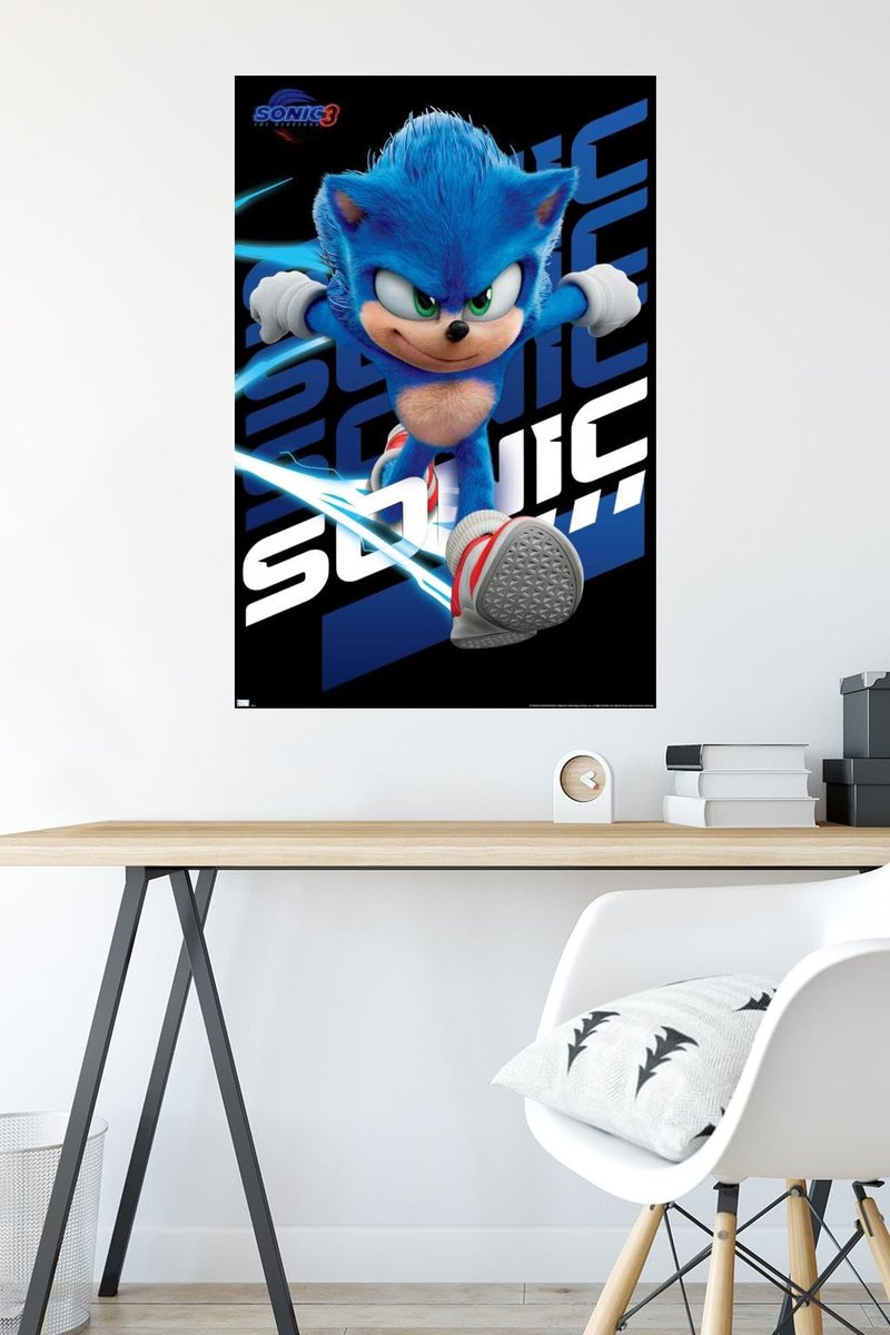 Sonic The Hedgehog 3 - Sonic Wall Poster, 22.4L" x 14.7W", Black Framed Version