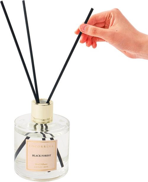 Cocorrina Reed Diffuser Set - Black Forest Scented Home Fragrance | 6.7 oz with Sticks for Large Rooms