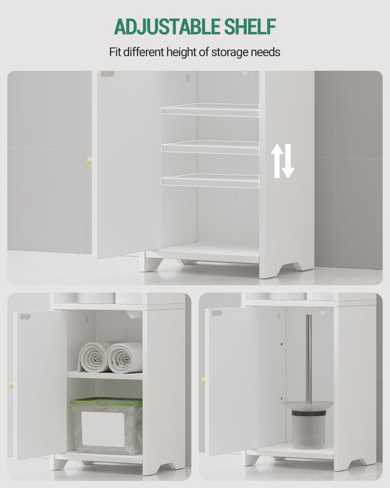 Hzuaneri Bathroom Storage Cabinet, Corner Floor Cabinet with Doors and Adjustable Shelf, Narrow Toilet Paper Cabinets, Bathroom Organizer for Small Spaces, White BC39713X