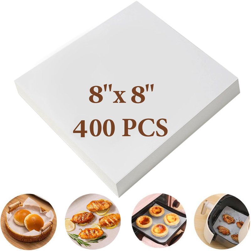 8x8 Inch Unbleached Parchment Paper for Baking Burgers, 200pcs Precut Parchment Paper Sheets, Heavy Duty Flat Baking Paper, Half Sheet Baking Sheets for Baking Cookies, Cooking, Air Fryer, Oven/Brown
