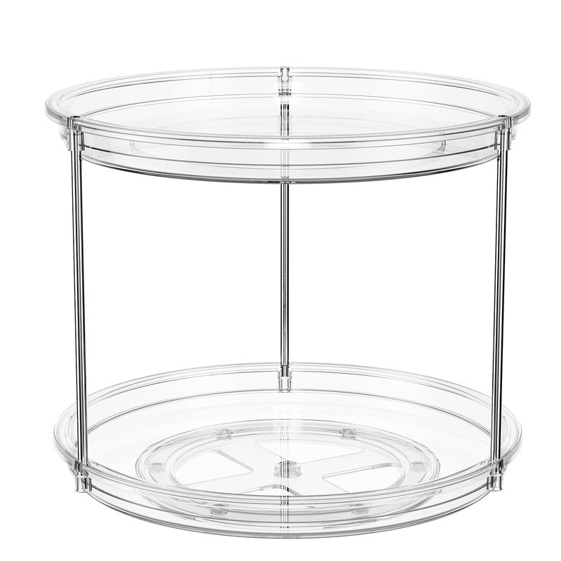 LazySpin 2 Pack 2 Tier Lazy Susan Organizer, 9.25'' Lazy Susan Turntable for Cabinet, Stackable Turntable Organizer Rotating Spice Rack Organization for Kitchen Countertop, Pantry, Bathroom, Clear