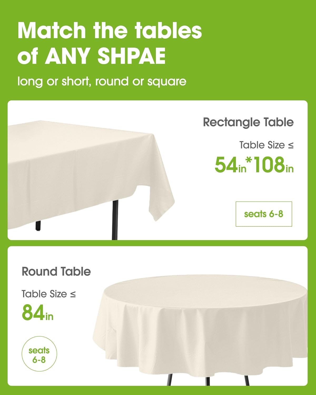 Pureegg Disposable Plastic Table Cloths - 54 x 108 Inch, Leakproof & Sturdy for Parties, Weddings, Thanksgiving | Beige & Cream