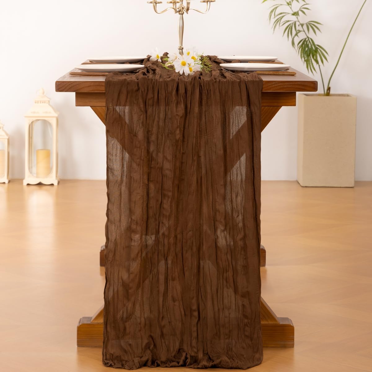 Socomi Table Runner - 6pcs Brown Coffee Gauze for Boho Rustic Decor | 120 Inch for Weddings & Events
