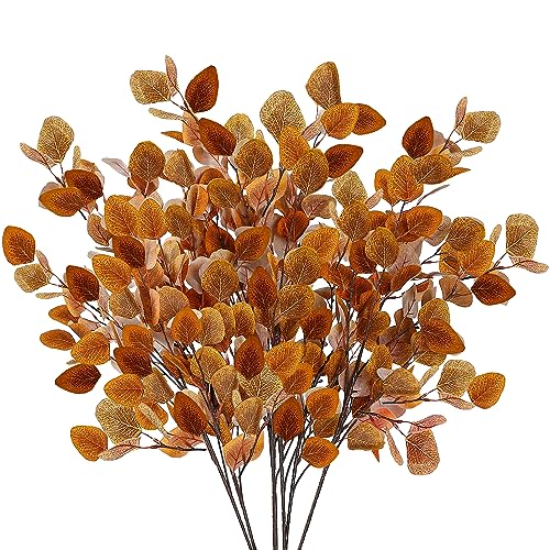 6 Pcs Artificial Fall Eucalyptus Stems, 35-Inch Silk Silver Dollar Leaves