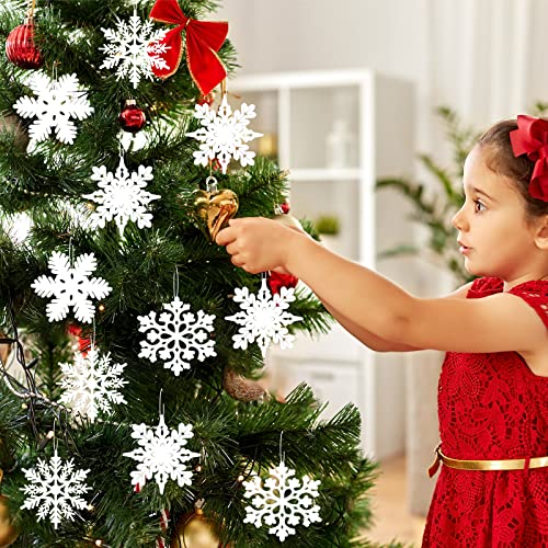 40 Pack 4-Inch White Glitter Snowflake Ornaments for Christmas Tree Decor