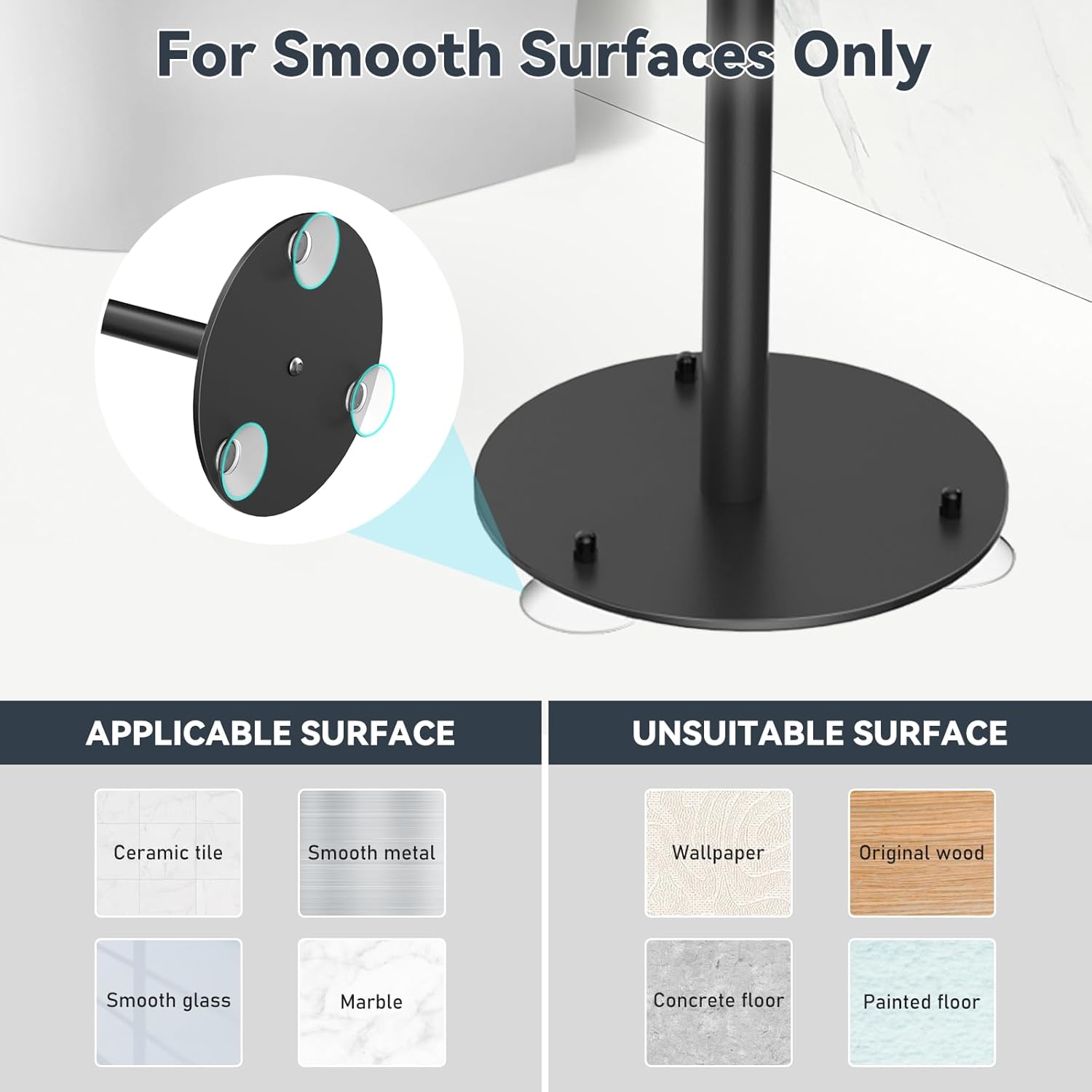 SetSail Toilet Paper Holder - Free Standing Stainless Steel Design with Suction Cups | Black