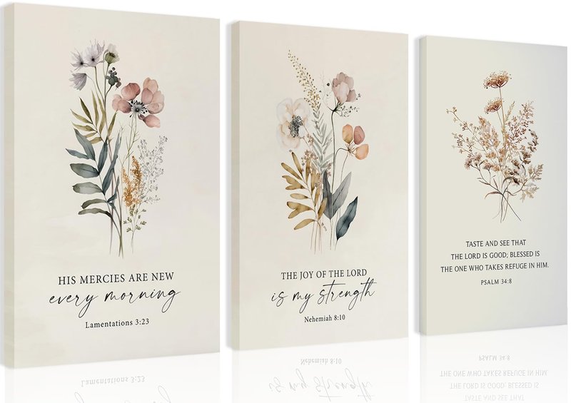 PLPKEYGR 3 Pcs Christian Flower Wall Art Flower Scripture Wall Decor God Quotes Canvas Painting Prayer Room Pictures Inspirational Bible Verse Posters For Living Room Bedroom 16x24 in Canvas