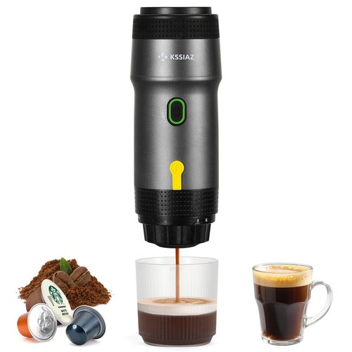 Kssiaz Portable Espresso Machines, Electric Espresso Maker with Self-Heating, USB-C & Car Charger, 20 Bar Mini Coffee Maker With NS Capsule & Ground Coffee for Camping, Hiking, Travel, Office, Blcak