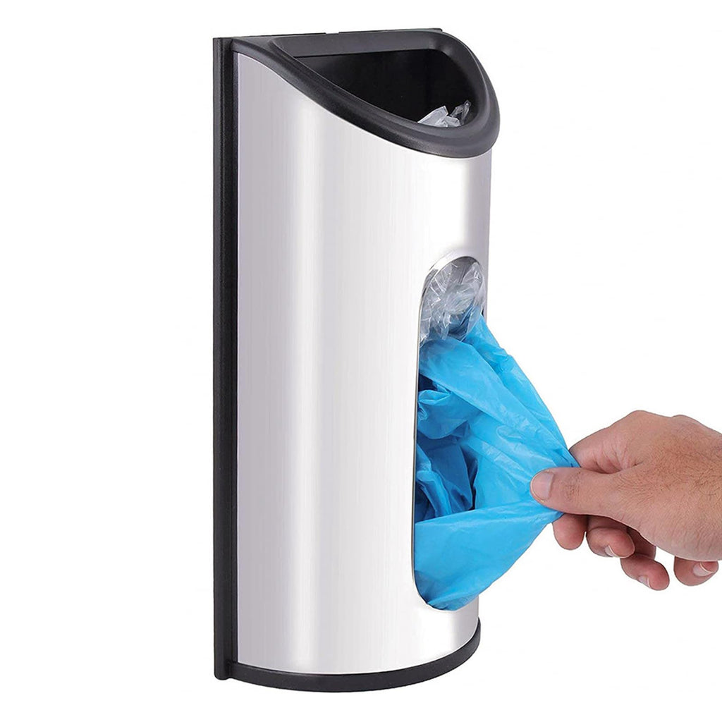 Magnetic Wall Mounted Trash Bag Holder, Grocery Bag Holder Stainless Steel Kitchen Trash Bag Organizer Anti-Fingerprints Magnet and Scraw for Kitchen Garage Barn Storage Room