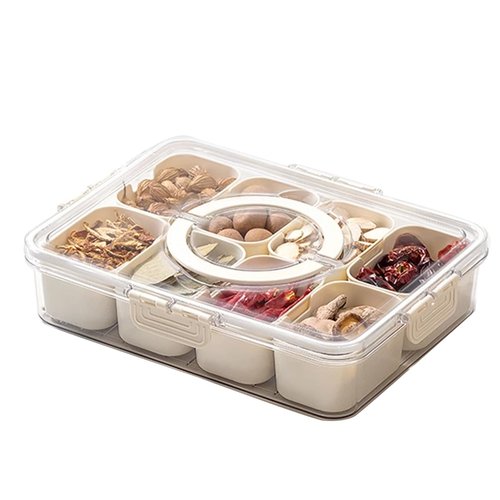 BUNTEY Snackle Box Container Tray with Lid and Handle, Fruit Storage Containers for Fridge, Divided Serving Tray with Lid, Snack Organizer, Portable Travel Snack Container, Perfect for Party, Travel
