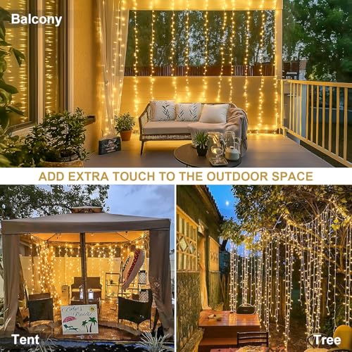 JMEXSUSS 300 LED Warm White Curtain Lights with Remote Control