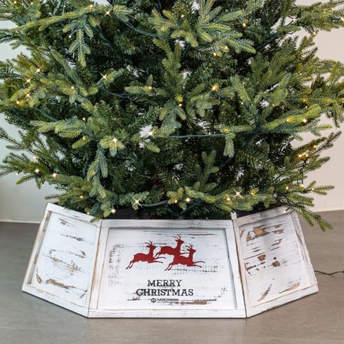HarcoHome Wooden Christmas Tree Collar - Distressed White Hexagon Wooden Base Cover for Holiday Decor
