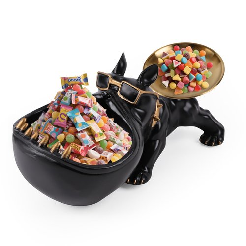 NVSHIQWEI BulldogBond American Bulldog Statue & Key Tray, Resin Candy Dish with Dual Storage for Entryway Table, Office Desk Decor, Home Gift for Dog Lovers-BLACK