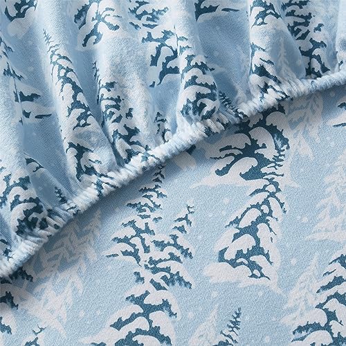 BEARPAW Blue Winter King Size Flannel Bed Sheet Set - Cozy & Breathable