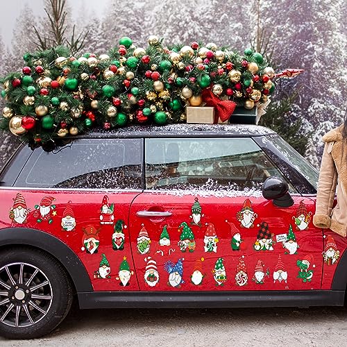 Gnome Car Magnets Set - Reflective Christmas Holiday Decorations, Santa Hat, 30 Pack