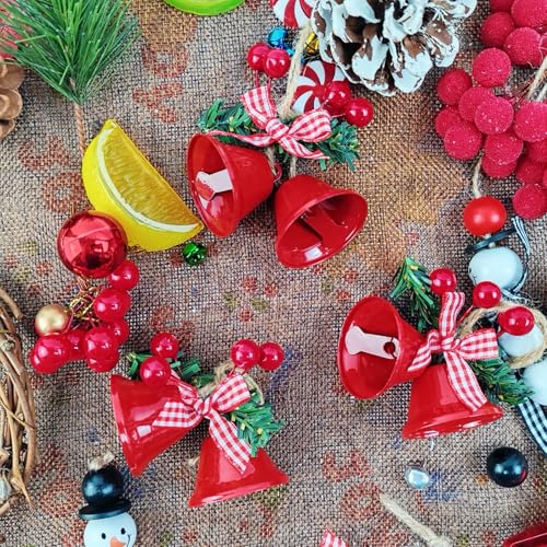 TIHOOD 6-pack Red Christmas Bell Ornaments 3in Metal Jingle Bells for Tree Decor