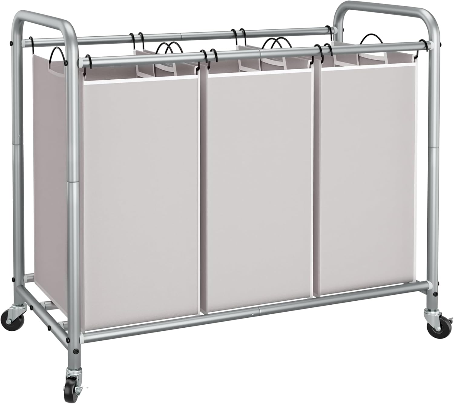 Storage Maniac Laundry Sorter - 3 Section Hamper Cart with Lockable Wheels & Removable Bags | 35.6 Gal, Gray