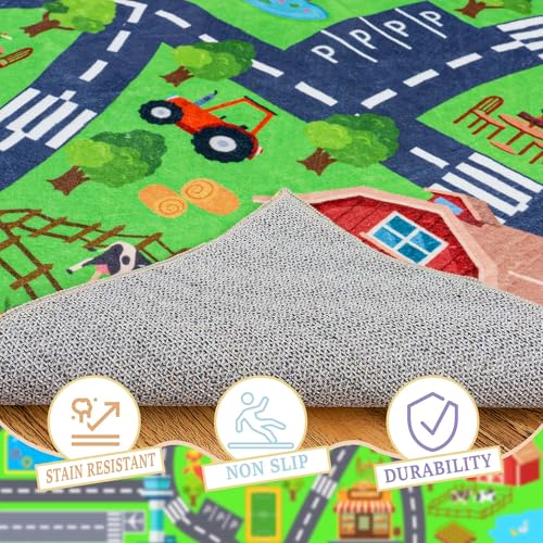 4x5ft Kids City Road Play Mat, Non-Slip Faux Wool Washable Area Rug