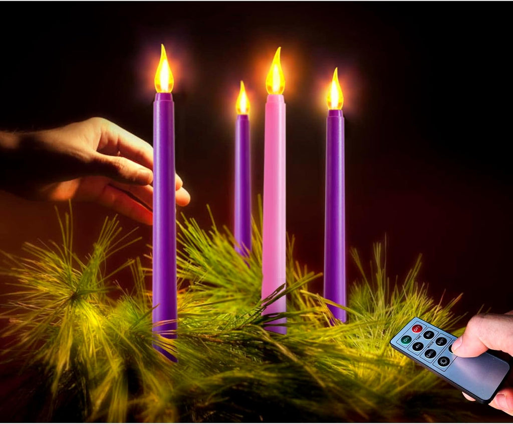 Regine Switzerland Flameless Taper Candles - Set of 4 Battery Operated Flickering Candles in 3 Purple & 1 Pink