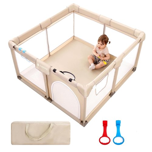 Joypony Baby Playpen - 50x50 Inch Safe Play Yard for Babies & Toddlers | Soft Mesh Design (Beige)