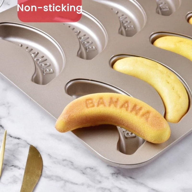 BSDLZCH 10 Cavity Banana Shape Cake Pan, Carbon Steel Banana Baking Pan Non-Stick Banana Cake Mold Set Funny Fruit Shape Baking Mold Dessert DIY Decoration for Kitchen and Bakery