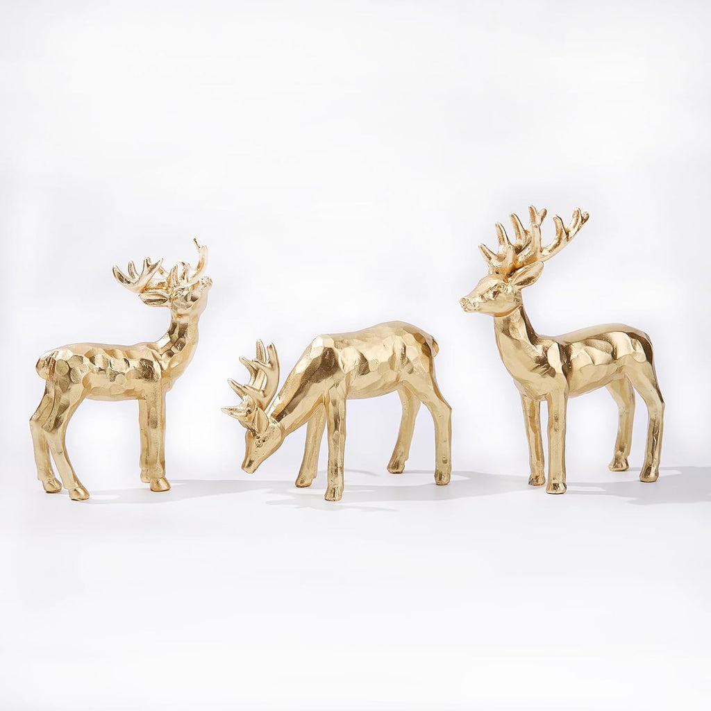 Skiennix 3pcs Resin Reindeer Figurines - Gold Christmas Decor for Tabletop & Mantle